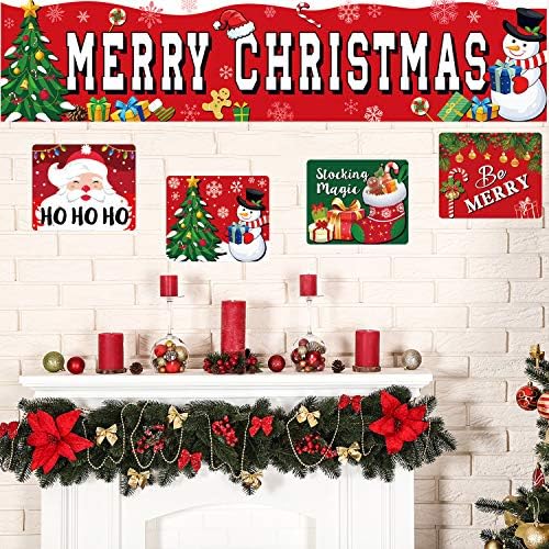 Merry Christmas Süslemeleri Set Noel Afiş ve Kesikler Işaretleri Asılı Noel Ev Dekor Kapı Işareti Kırmızı Parti Malzemeleri