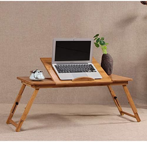 XLOO Bambu Dizüstü Bilgisayar Masası, Tur Masası Yatak Tepsisi Masası, Kaldırılabilir,Katlanabilir,Eğilebilir,Soğutma Fanı,Çekmece,Kaymaz