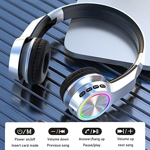 LİNXHE Bluetooth Kulaklıklar Derin Bas Ledli Kulak Üstü Kulaklıklar Katlanabilir Stereo Kulaklıklar, Akıllı Telefon/TV/PC için