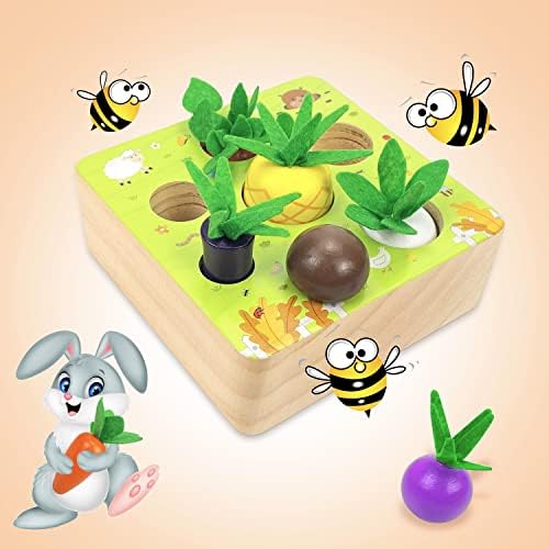 SGVV90 Şekil Sıralama Eşleştirme Montessori Ahşap Oyuncak, çiftlik Hasat Kök Bulmaca Oyunu ile 7 Boyutları Sebze ve Meyve,