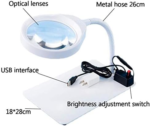 JIHAE115 Büyüteç Masaüstü Büyüteç Lamba Masası led ışıklı Parlaklık Ayar Braketi Bükülebilir Hd Beyaz Lens USB Güç Kaynağı,Beyaz,3X,Beyaz,8*