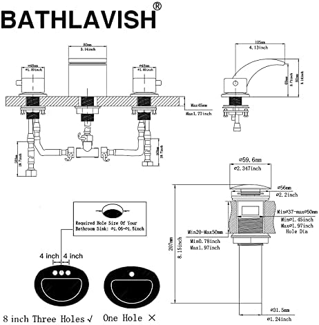 BATHLAVİSH Krom Yaygın Banyo Musluk Şelale Lavabo için 3 Delik ile Pop Up Drenaj Taşma Vardır Kurşun-Ücretsiz