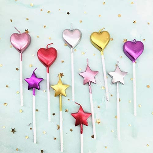 Kacat 10 Sevimli Kalp Şeklinde ve Yıldız Doğum Günü Mumlar Çok Renkli Kek Mum Toppers için Parti Düğün Pastası Dekorasyon Malzemeleri