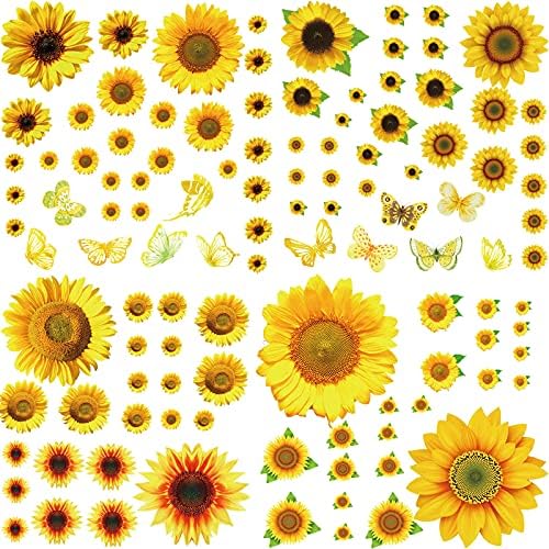 121 Adet Ayçiçeği Duvar Sticker Sarı Çiçekler Kelebek Duvar Çıkartmaları Su Geçirmez Ayçiçeği Duvar DIY Dekor Kreş Bebek Çocuk