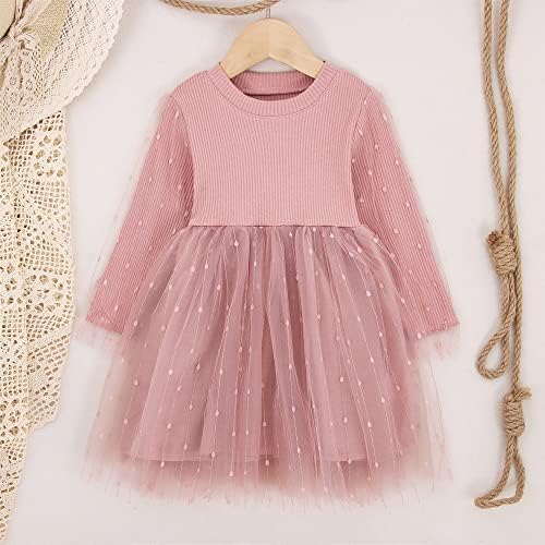 Toddler Bebek Kız Güz Elbise Kıyafet Örgü Uzun Kollu Kabarık Altın Tel Dekorasyon Tül Elbise Prenses Elbise