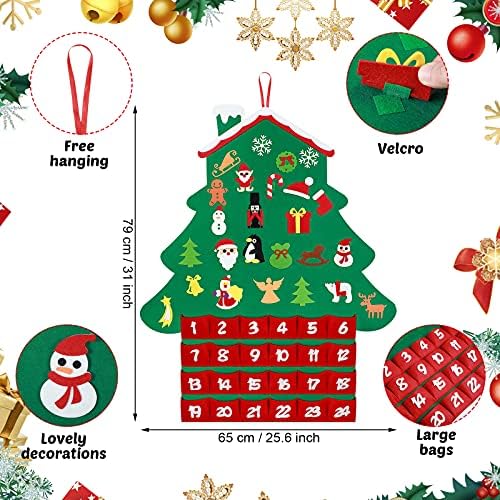 Clabby Noel Takvimi Geri Sayım Noel Ağacı Kumaş Advent Takvimi 2021 Keçe Noel Takvimi Duvar Dekorasyonu 24 Gün Takvim Ağacı