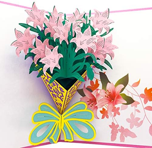 3D Pop Up Kart Zambak Çiçek Tebrik Kartları El Yapımı Kartpostallar Hediyeler için Şükran sevgililer Günü Yıldönümü anneler