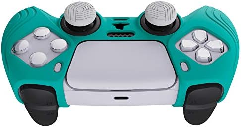 eXtremeRate PlayVital Samurai Edition Aqua Yeşil Kaymaz Denetleyici Silikon Cilt için PS5, ergonomik Yumuşak Kauçuk Koruyucu