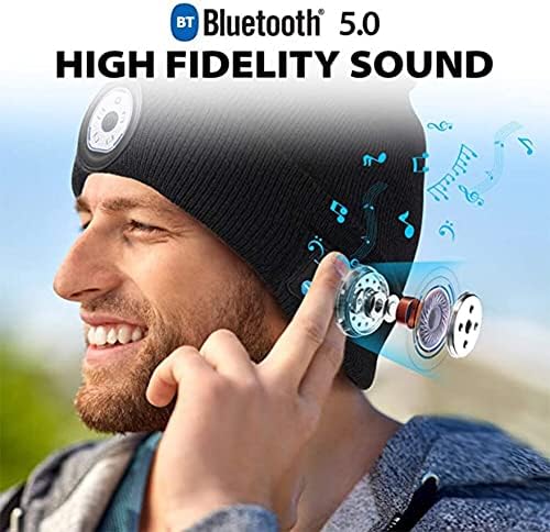 Bluetooth Bere, Led Işıklı Müzik Örme Bere Şapka Avcılık Kamp Koşu için Şarj Edilebilir Kış Sıcak Kablosuz Kulaklık Akıllı
