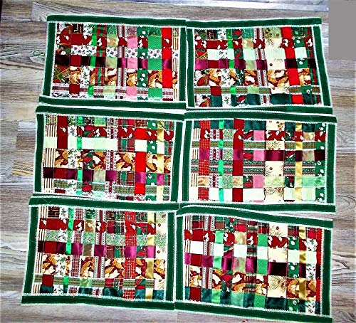 El yapımı Noel Placemats Patchwork Vintage 1930 + Noel Şerit, Dantel Victoria Noel İçin 6 veya 8 Renkli Saten, vb OOAK