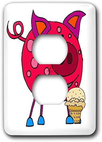 3dRose lsp_265117_6 Komik Sevimli Pembe Domuz Yeme Dondurma Koni Karikatür Fiş Outlet Kapak, Renkli