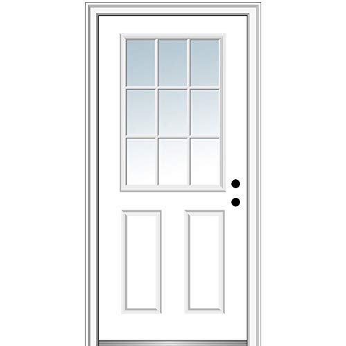 National Door Company ZZ00693L Çelik Astarlı, Sol El Salıncaklı, Prehung Ön Kapı, 9 Lite 2 Panelli Dış Izgaralar, Şeffaf Cam,