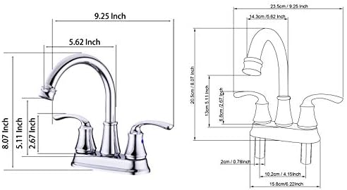 Rzoeox 2 Kolu banyo lavabo musluğu, 4 İnç Centerset Kurşunsuz Musluk 360 Derece Döner Borulu Ticari Yüksek Ark Modern Musluk