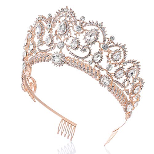 SNOWH Düğün Tiaras ve Taçlar - Rhinestone Gelin Taç Prenses Tiara - Takı Headpieces Kadınlar ve Kızlar için Tarak ile, Gül